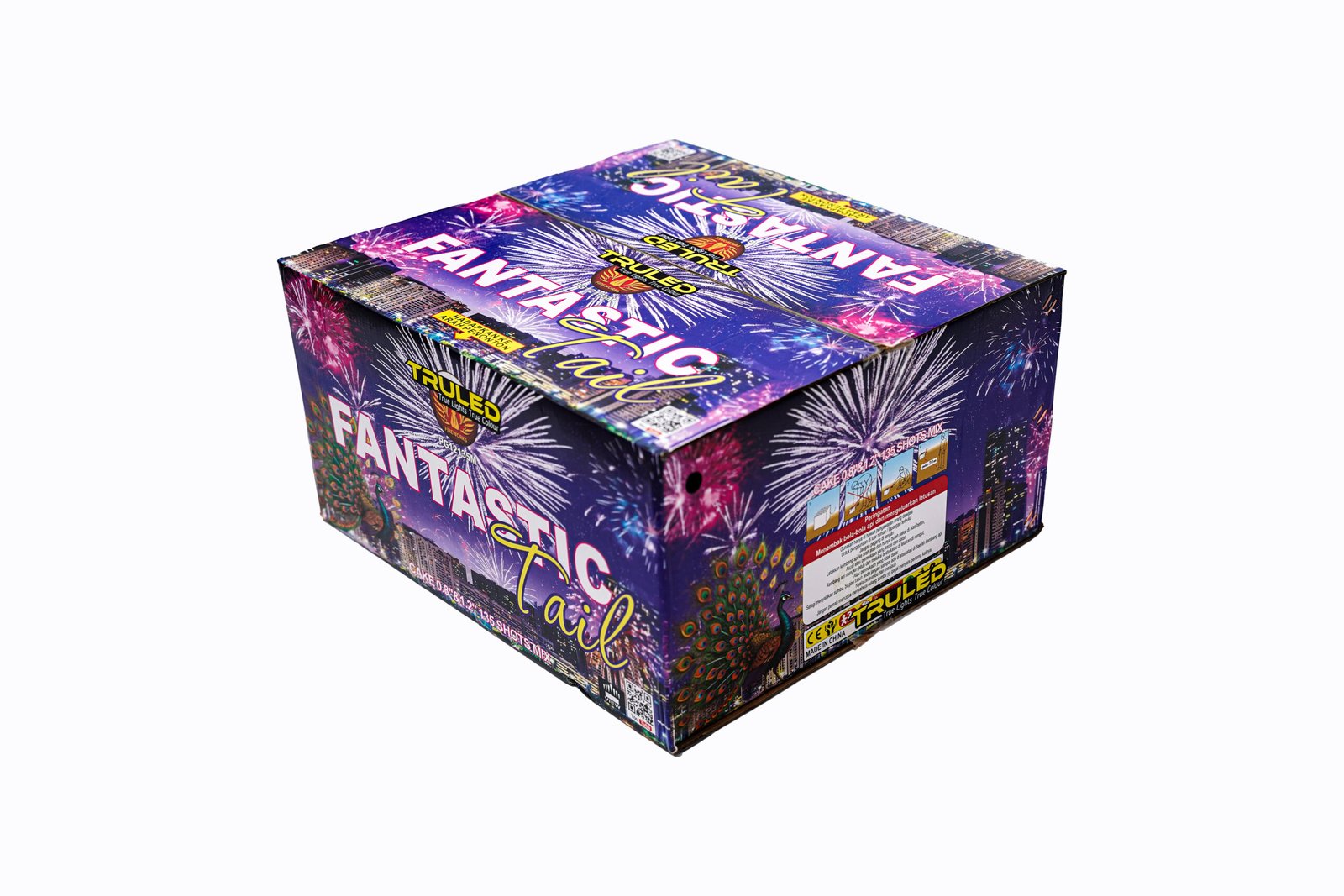 Fireworks-themed cake box with bright colors and large text reading 'FANTASTIC' on the lid.