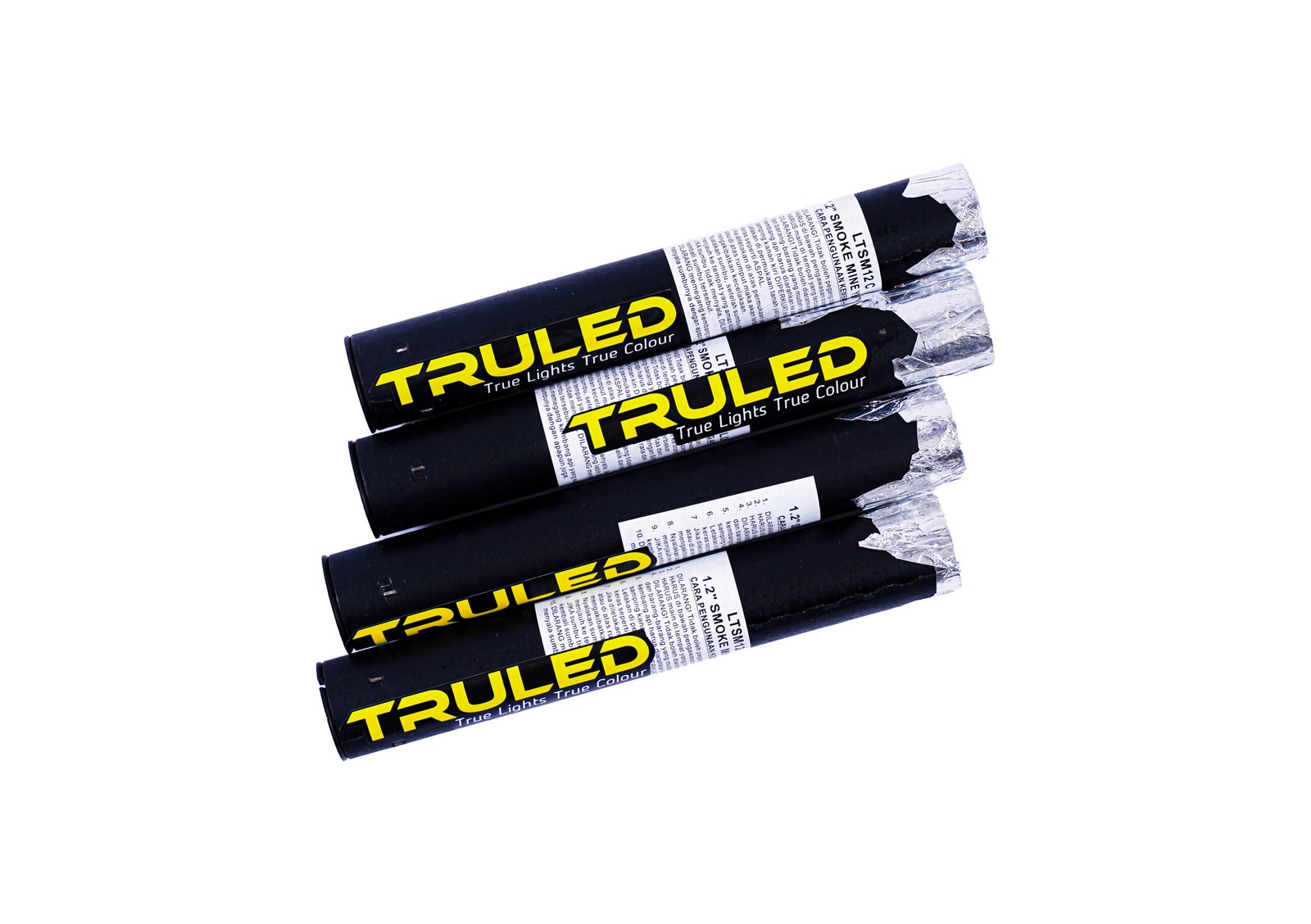 Four black marker tubes with yellow 'TRULLED' branding and silver foil ends arranged diagonally on a white background, showing their labels.