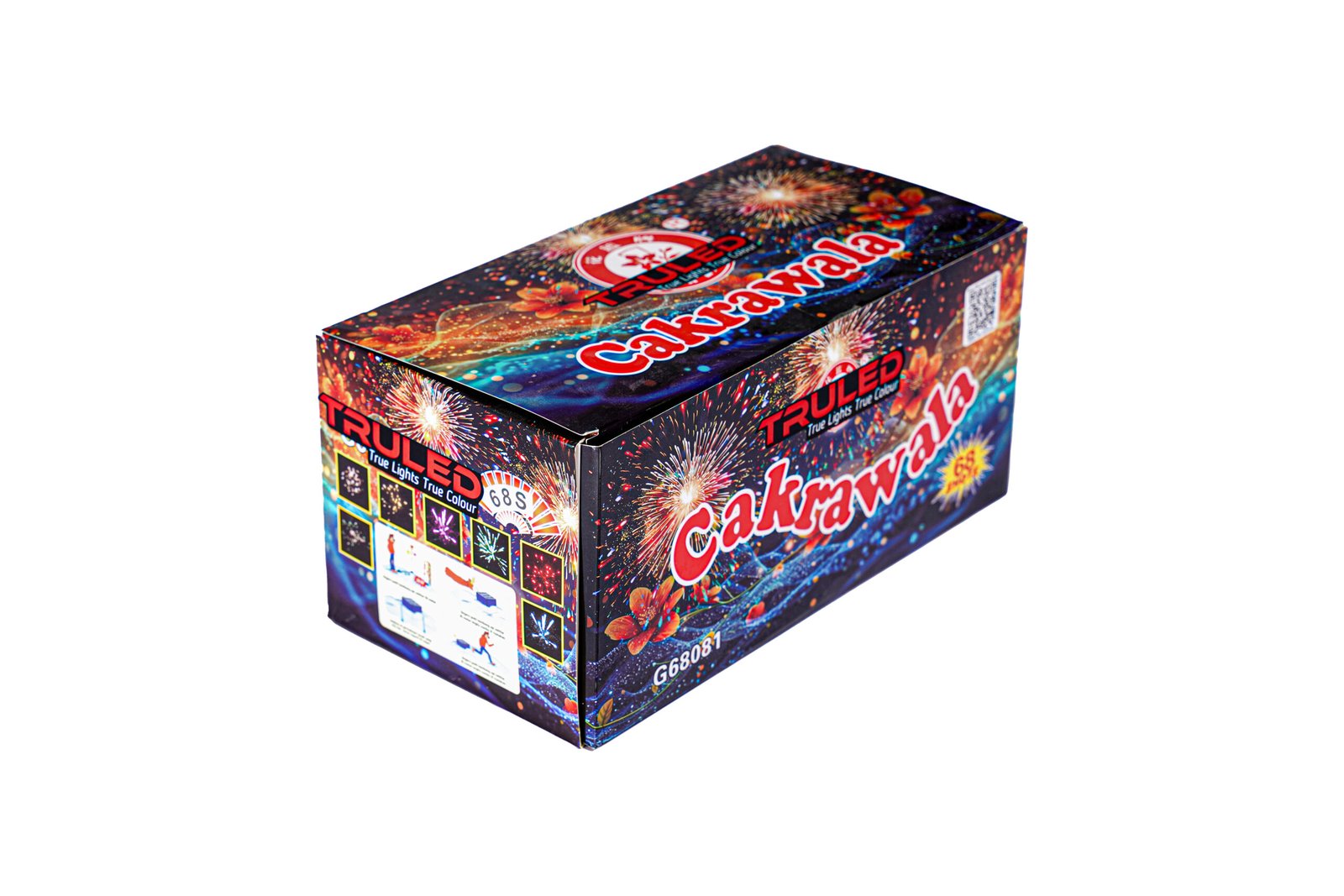 Colorful fireworks box labeled 'Cakrawala' with bright burst graphics on a dark background.