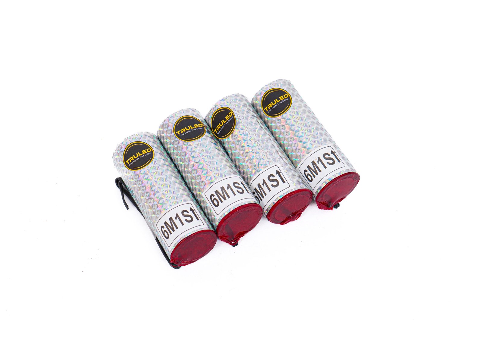 Four holographic glitter spray cans arranged diagonally on a white background, each with a red bottom and a '6MIST' label.