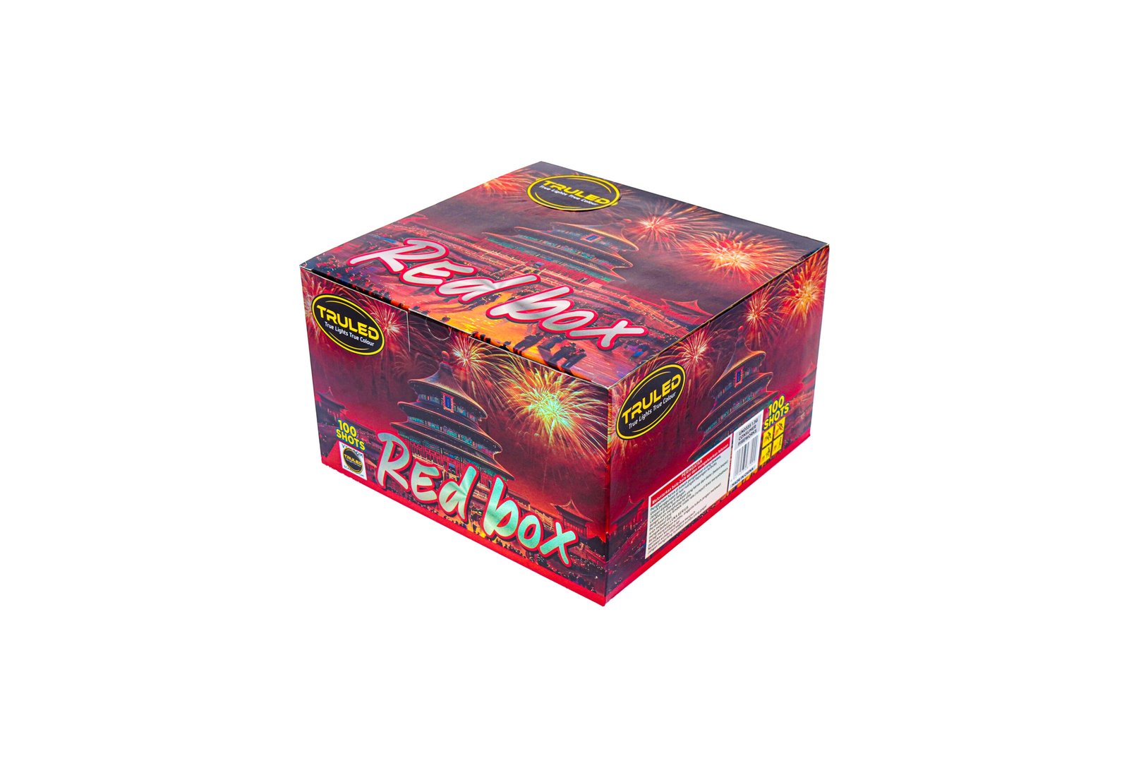 Fireworks box with red-and-purple wrap, bold 'Red box' text, and fireworks graphics ready for use.