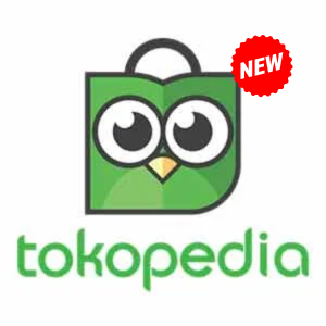 Tokopedia logo: green owl inside a shopping bag with a red NEW badge nearby.